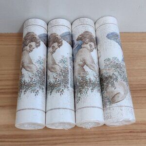Sunworthy (4) 5Yds Blue Wings Angels Cherubs Cream Beige Wreath Wallpaper Border